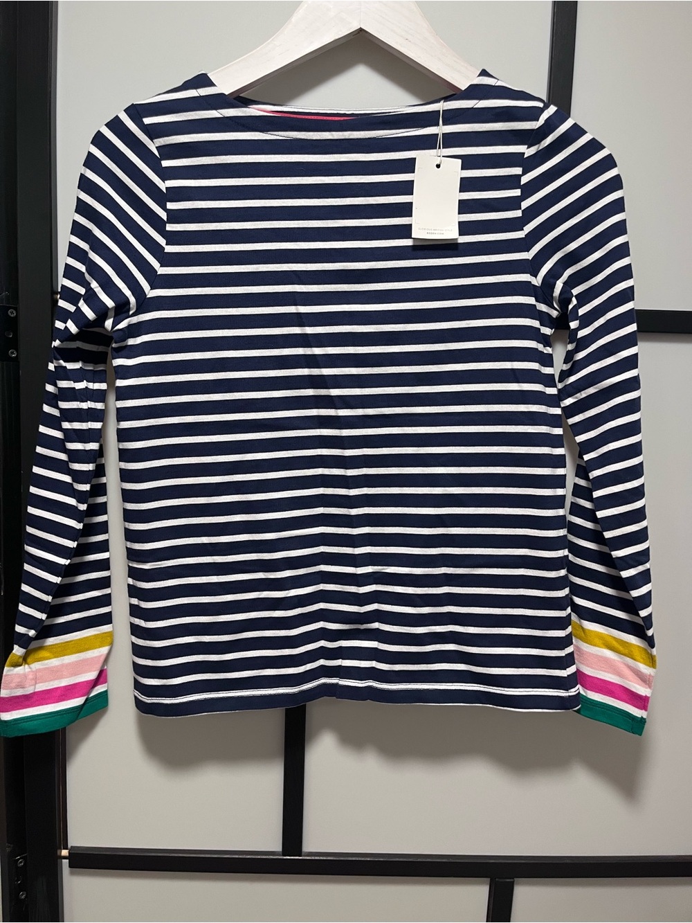 NWT Mini Boden Striped Long Sleeve Tee Rainbow Cuffs | Size 11-12Y